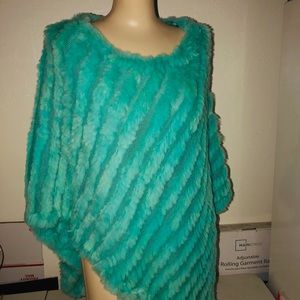 Wilson Leather Maxima Teal Rabbit Fur Poncho New